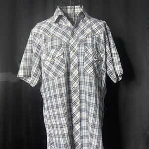 Karman Western Plaid Short Sleeve Shirt‎ Rodeo Cowboy Ranch Work Wear